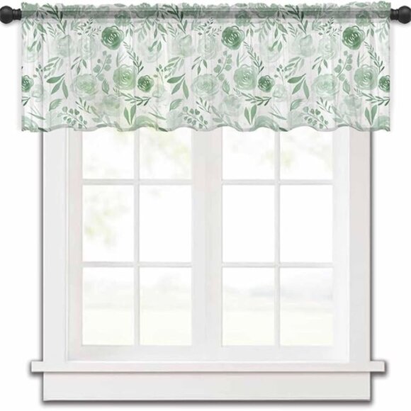 Green Floral Flower Valance Curtains - Picture 1 of 1